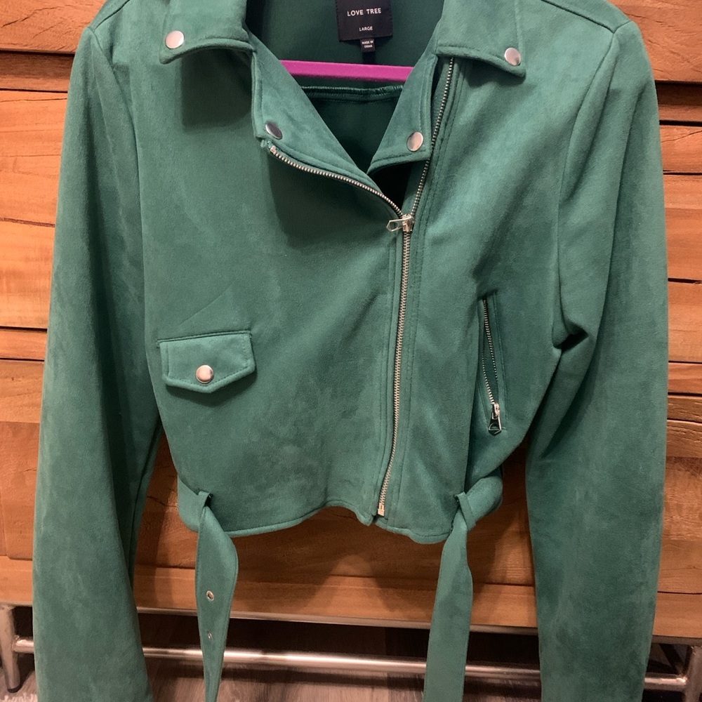 Love Tree Women's Green Suede Moto Jacket
